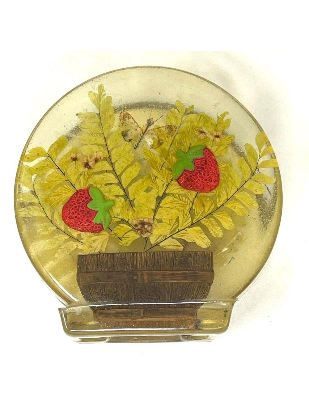 Vintage Cottagecore Lucite Resin Napkin Mail Holder Butterfly Fern Strawberry